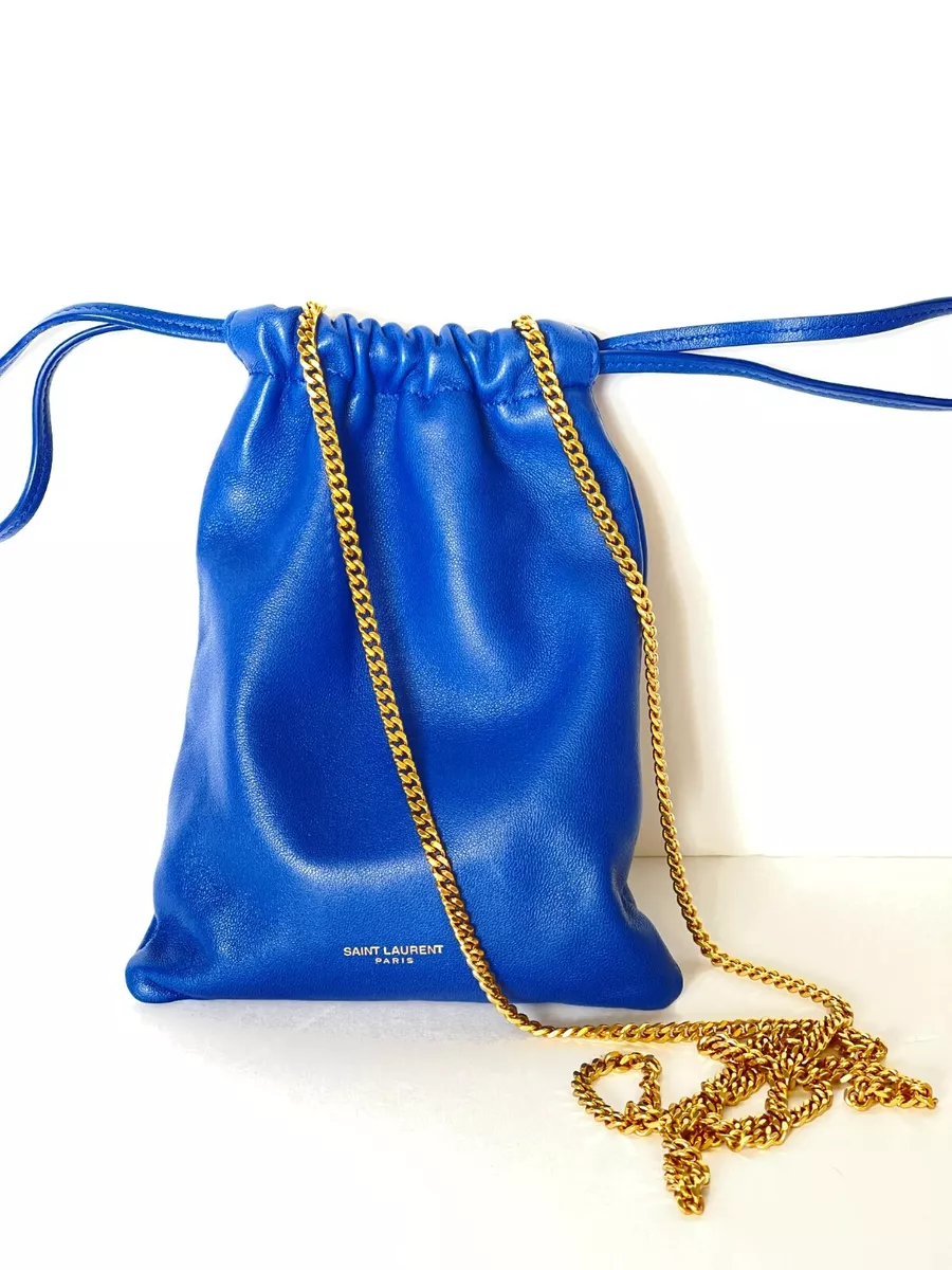 SAINT LAURENT Logo Mini Drawstring Leather Pouch Shoulder Bag