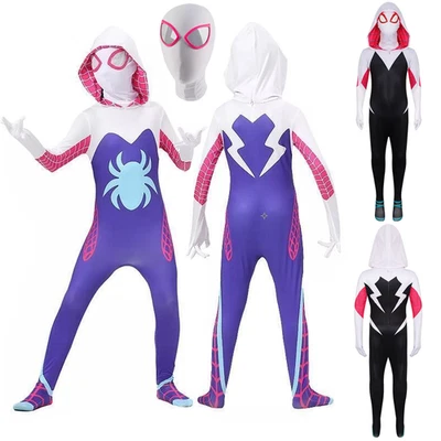 Girls Ghost Spider Stacy Gwen Cosplay Halloween Costume Jumpsuit Fancy Dress Up