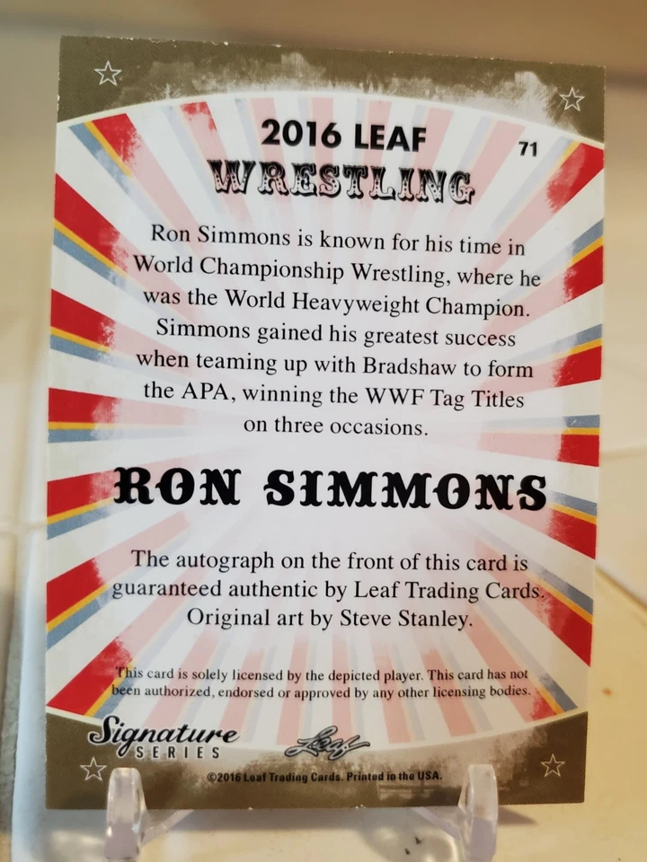 2016 Leaf Gold Wrestling Card RON SIMMONS #/10 Auto Autograph WCW APA FAAROOQ SP - Image 2 of 2