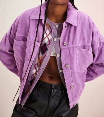 NWT Free People We The Free Violet Purple Oversized Swing Cord Jacket Size L