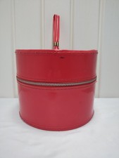 Vtg Red Vinyl Hat Box Travel Luggage Storage Container 8"X7" Mid Century