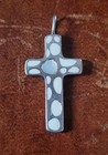 Sterling Silver Mother Of Pearl Heart Enamel Cross Pendant