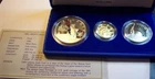1986 3 COIN LIBERTY SET .24 OZ $5 GOLD 90% SILVER DOLLAR LOT COMMEMORATIVE PROOF
