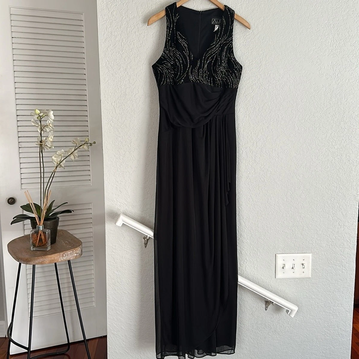 alex evenings dresses black Alex Evenings Mesh-Inset 3/4-Sleeve Sheath Dress - Black