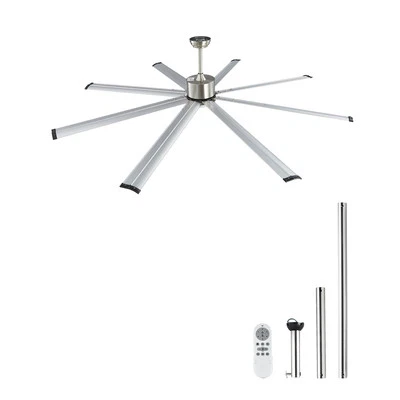 Uimoso 84" Reversible Ceiling Fan Light 6-Speed Remote Control Brushed Nickel
