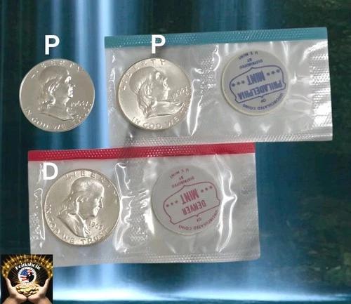 1963 PPD Franklin Half Dollar Year Set Proof & BU 90% Silver US 3 Coin Lot