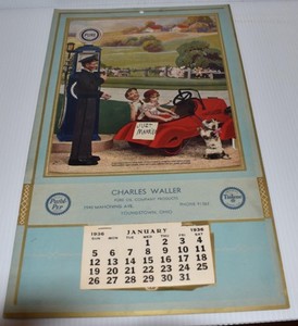 PURE OIL CO GAS PUMP STATION CALENDAR 1936 CHARLES WALLER YOUNGSTOWN,OH (HCX92)