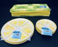 Melamine SET of 14 Lemon Slice Salad Appetizer Roll Plates Kiwi Dish Towels NWT