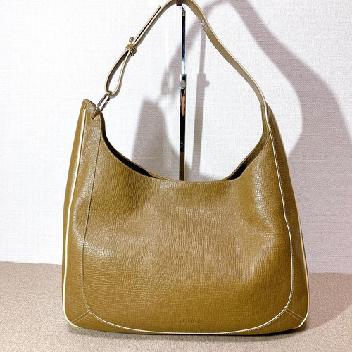 LOEWE Hobo One Shoulder Bag Leather Khaki Used Item Good Condition From Japan
