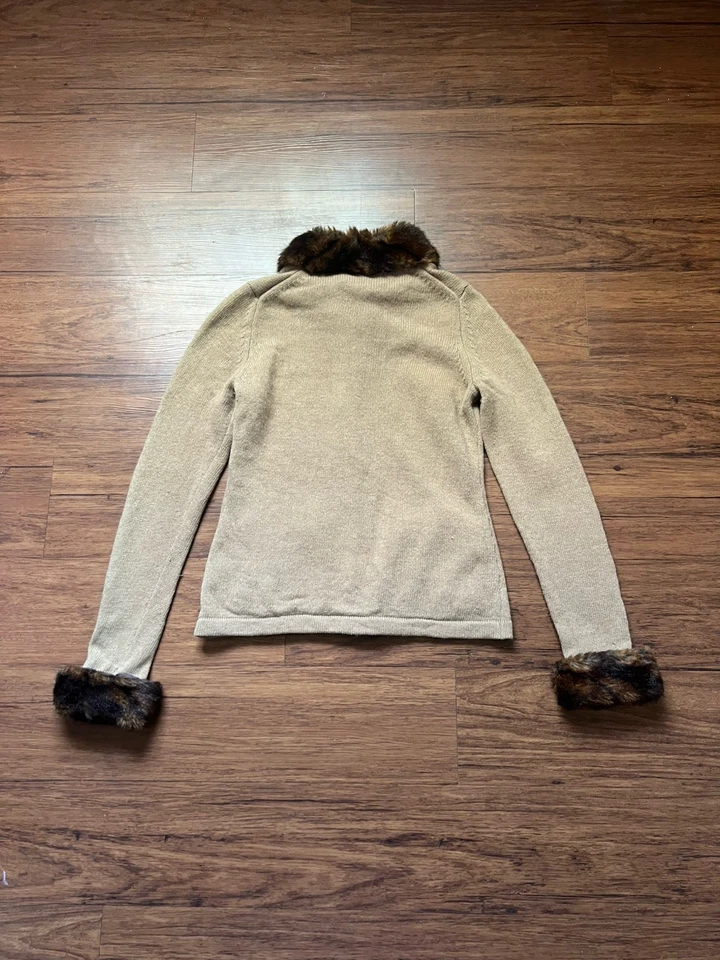 Cárdigan Jones New York Country Pequeño Cachemira Angora Suéter Cuello de Piel Sintética Foto 4 de 4