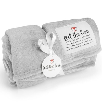 NEW IN PACKAGE, SOLSKEN HOME GET WELL/GRIEF GREY BLANKET FEEL THE LOVE