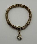 Gold Tone Beaded Elastic Charm Bracelet with Crystal Drop