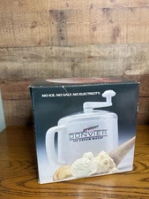 Donvier Premier Hand Powered Ice Cream Maker White 1-Quart In Box  Vintage Mint