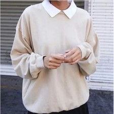 John Galt Brandy Melville Oversized Cream Collared Crewneck Sweatshirt One Size