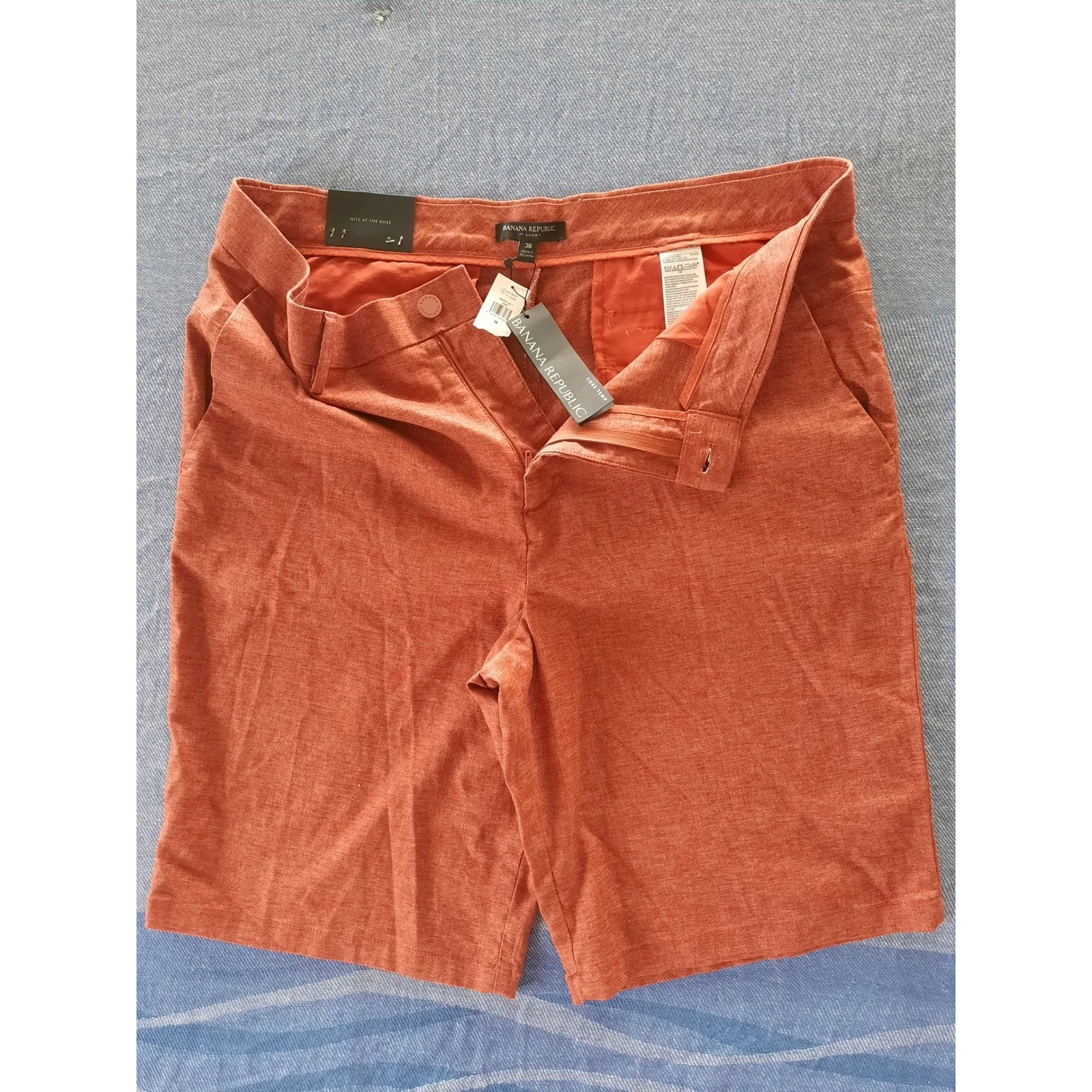 Banana Republic Core Temp Linen Blend Shorts 11" Mens 36 Burnt Orange Rust New