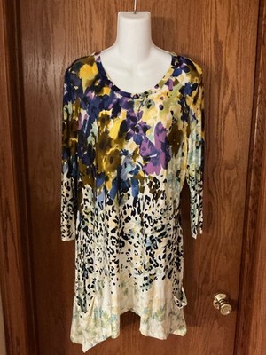Womens Large Logo Lori Goldstein Artsy Tunic Top Machine Wash with Pockets