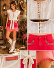 JJ's Fairland 2 Pc Outfit Set M White Tie-Front Top + Pink Ombre Skirt Lace — photo 1