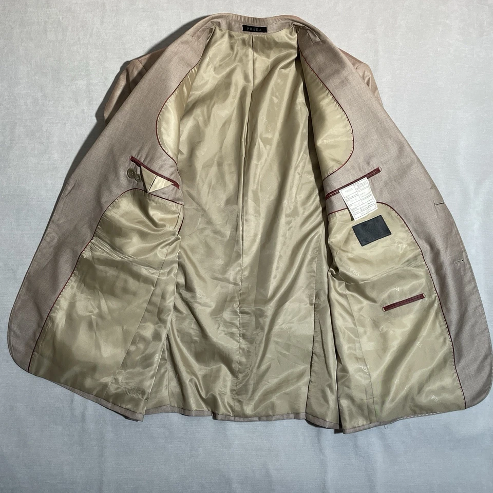 PRADA MILANO Men's Single Breasted Size 42R Wool Blend Tan 2 Button Blazer - Image 2 of 4