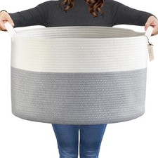 XXXL Large Laundry Basket, Cotton Rope Nursery Woven Basket for Storage, Blan...