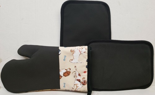JUEGO DE 3 PIEZAS DE NEOPRENO DE COCINA: 1 GUANTE DE HORNO Y 2 SOPORTES PARA OLLAS, MUCHOS PERROS Y HUESOS por AM - Imagen 6 de 8