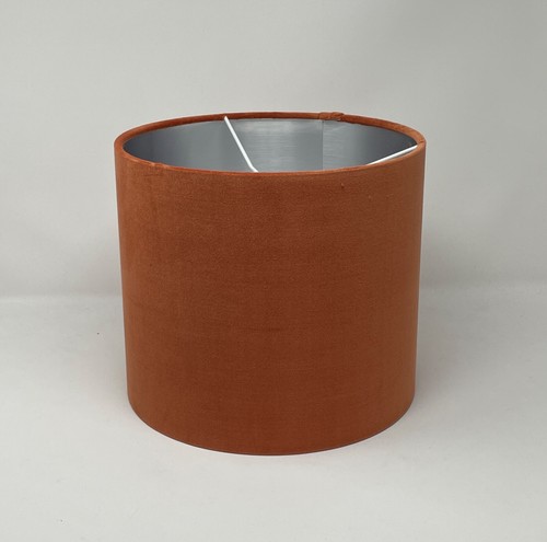 Lampshade Burnt Orange Velvet Brushed Silver Drum Light Shade - Picture 6 of 9