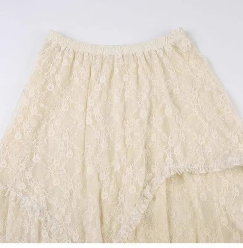 Lace Skirt, Long Skirt with Irregular Hem, Holiday Style, Skirt Beige Summer - Picture 19 of 23
