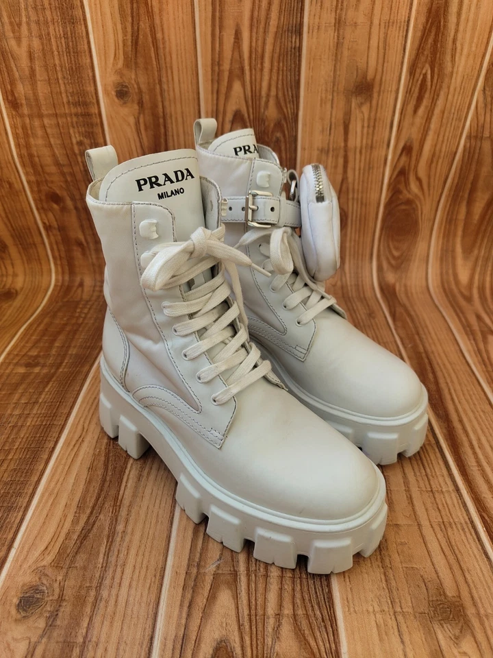 Байкерские ботинки Prada Monolith Iconic белая кожа размер ЕС 36 США 6 - Изображение 4 из 4
