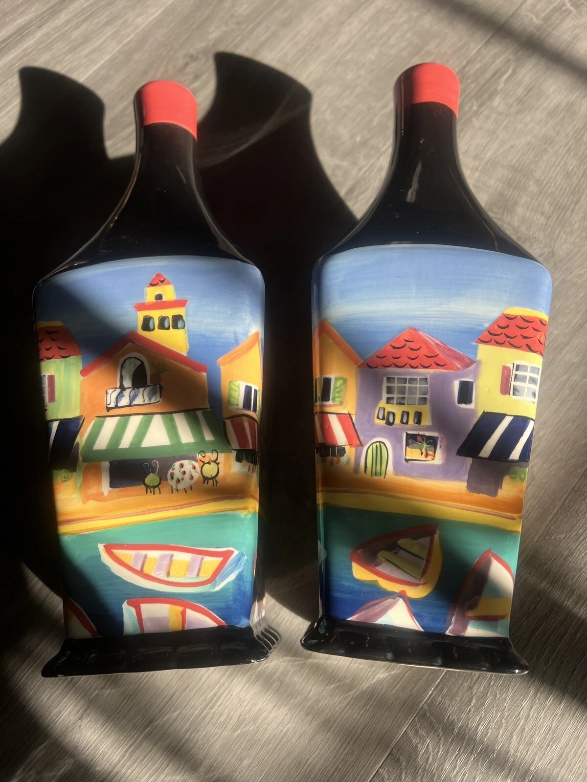 Henriksen Imports Waterfront Hand Painted, 2003 Naylor Designs Oil Bottles
