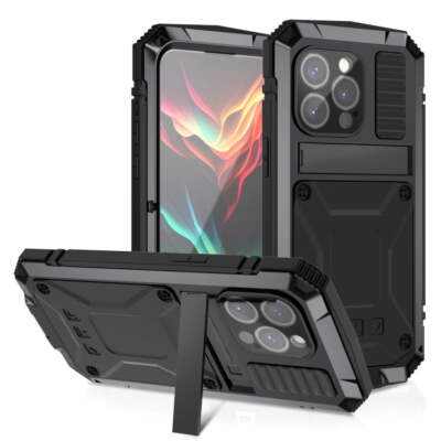 R-JUST Shockproof Life Wasserdicht Staubdicht Metall + Silikon Handyhülle mit Ho