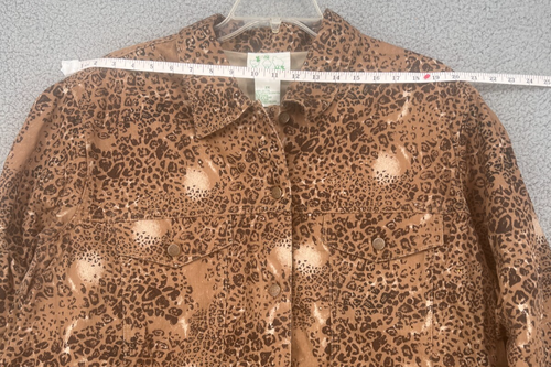 The Quacker Factory Damen Leopard Knopfleiste braun Denim geblendet Jacke Gr: 2X - Bild 2 von 15