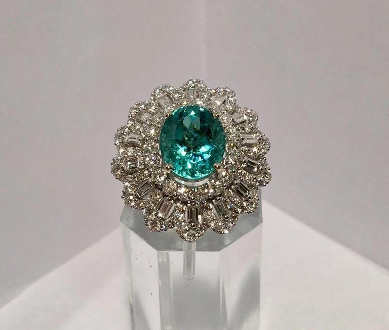 5.02 Carat Paraiba Tourmaline Circa 2010 14K White Gold 925 Silver Wedding Ring - Image 2 of 4