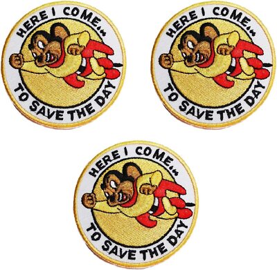 Mighty Mouse TV Series Here I Come 3'' in Diameter Embroidered Patch Set of 3