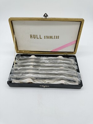 Vintage Set Of 6 Boxed HULL Stainless Steel Knives