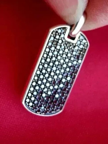 2Ct Round Cut Lab-Created Black Diamond Dog Tag Men Pendant 925 Sterling Silver - Picture 2 of 5