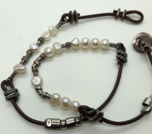 Silpada N1063 Sterling Silber 925 Knopf Leder Perlenkette braune Perle - Bild 4 von 12