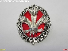 steampunk brooch badge pin red & silver Prince of Wales feathers Welsh cymru