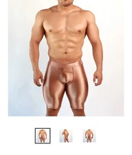 Mens Shiny Rose Gold Spandex Compression Shorts Jock Tights Large