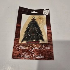 Vintage Stained Glass Look Chistmas Tree Suncather Window Decoration NEW