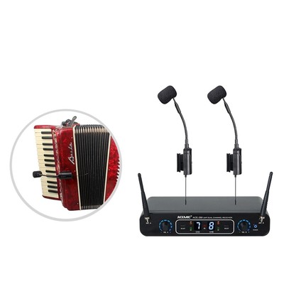 UHF Dual Channels Wireless Instrument Microphone Mic for Accordion Guitar Pipa