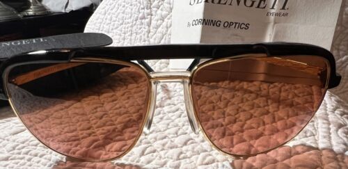 Vtg Corning Optics Serengeti Drivers Sunglasses Aviator 5335 Black Tortoise Gold
