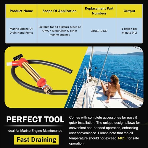 34060-0130 Marine Engine Oil Drain Hand Pump For OMC, Mercruiser and Other Brand - Bild 3 von 8