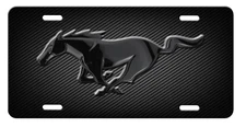 MUSTANG Inspired art on simulated black carbon fiber  aluminum license plate