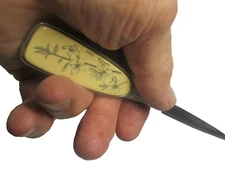 Vintage 1986  KIRT STIEFF of  USA  LETTER  OPENER   (SCRIMSHAW  FLORAL) w PEWTER