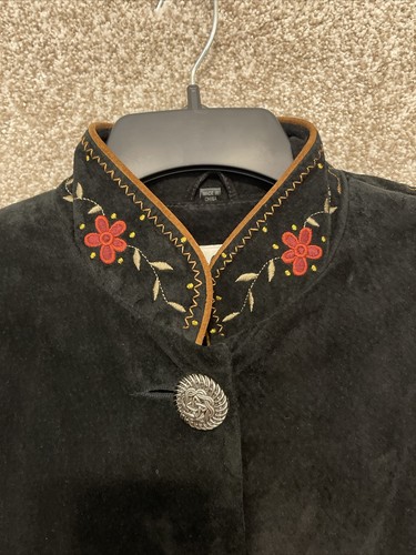Scully Womens Black Floral Suede Leather Button Western Rodeo Jacket Size 12 - Picture 10 of 15