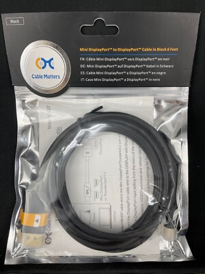 Cable Matters Mini DisplayPort to Display Port in Black 6 Feet NEW SEALED