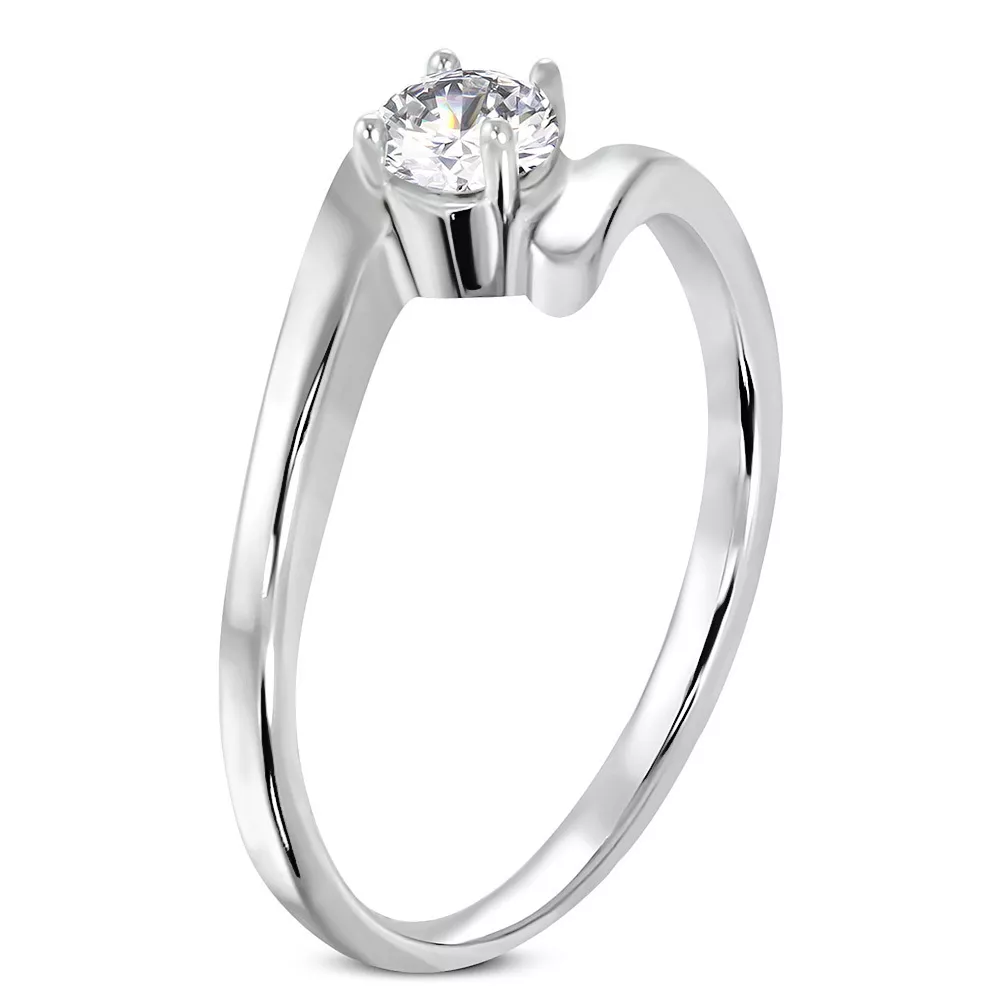 BAGUE SOLITAIRE LUXE FEMME MARIAGE FIAN AILLES ACIER ZIRCON