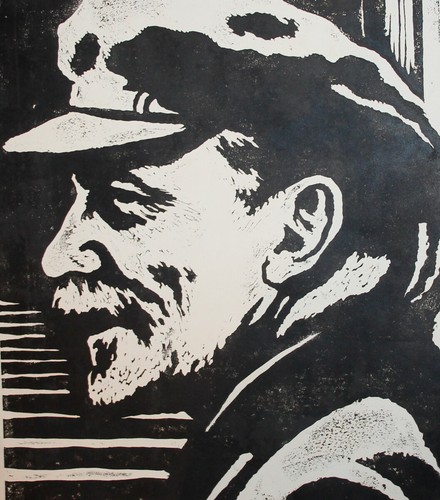 1970 Male portrait linocut Vladimir Lenin print signed - Picture 2 of 7