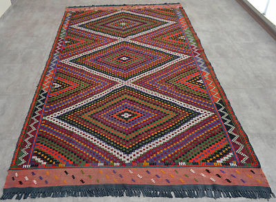 Anatolia Turkish Rug Hand Woven Vintage Cotton Kilim 63'' x 113'' BOHO