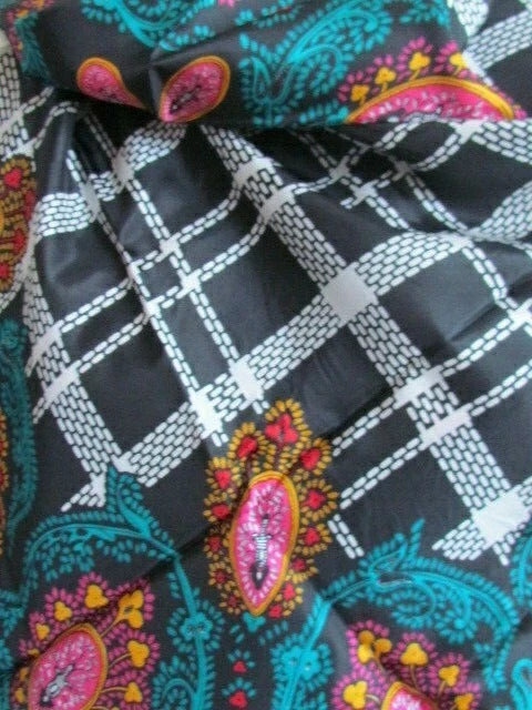 42" New Tag Diane Furstenberg Silk Scarf Paisley Plaid Abstract Pink Teal Black - Image 4 of 4