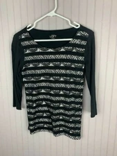 Ann Taylor Loft Size XS Womens Top Black White Scoop Neck 3/4 Sleeve